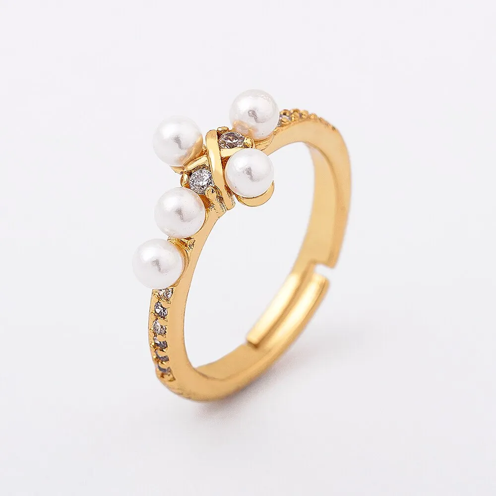 Fashion Exquisite Simple Freshwater Pearls Zircon Opening Rings