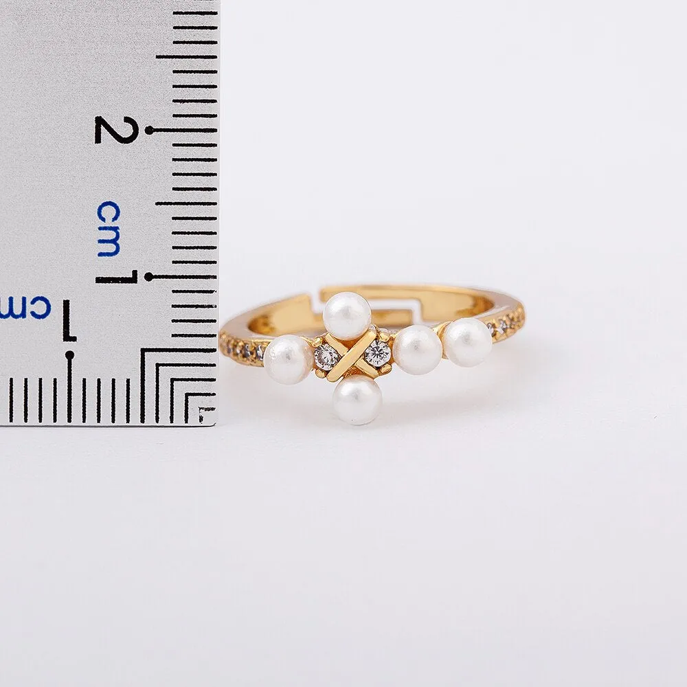 Fashion Exquisite Simple Freshwater Pearls Zircon Opening Rings