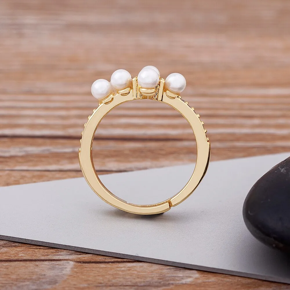 Fashion Exquisite Simple Freshwater Pearls Zircon Opening Rings