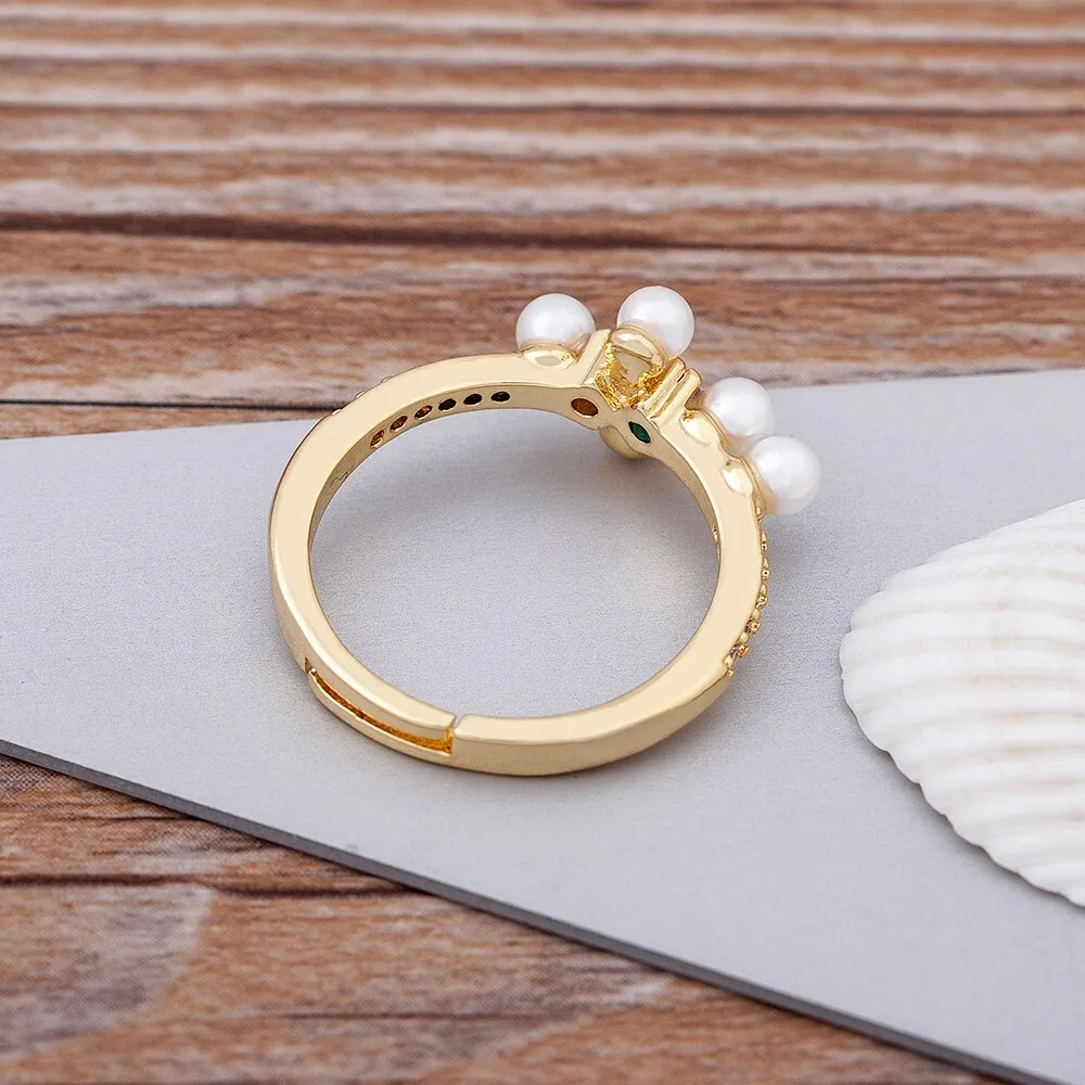 Fashion Exquisite Simple Freshwater Pearls Zircon Opening Rings