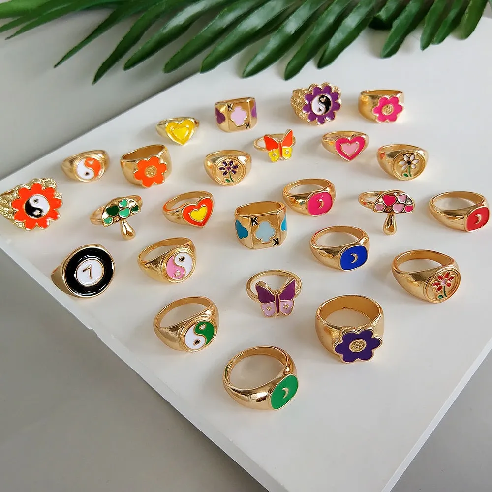 Fashion for Women Simple Cute Dripping Oil Enamel Ring