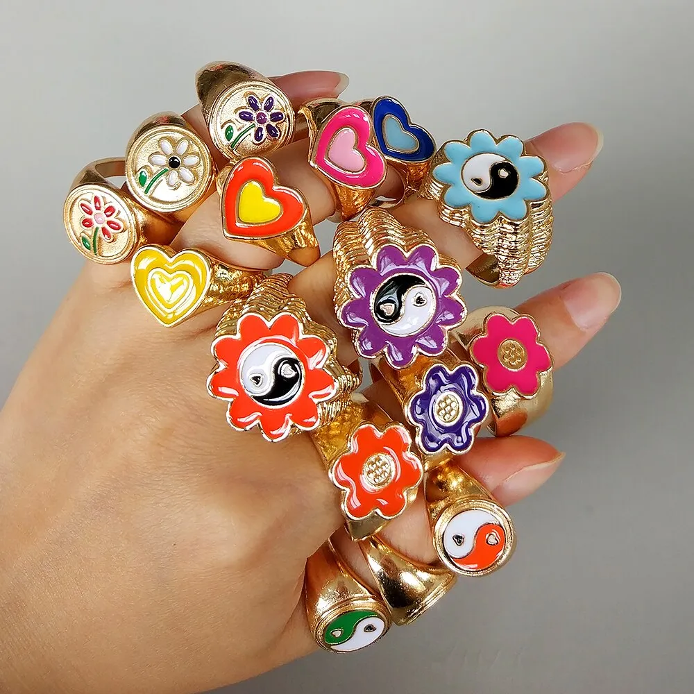 Fashion for Women Simple Cute Dripping Oil Enamel Ring