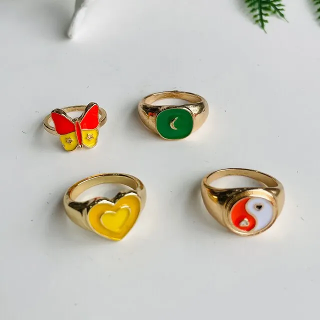 Fashion for Women Simple Cute Dripping Oil Enamel Ring