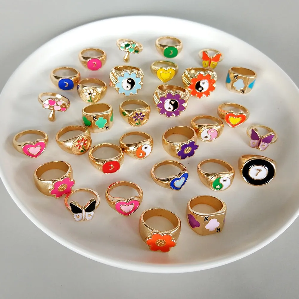 Fashion for Women Simple Cute Dripping Oil Enamel Ring