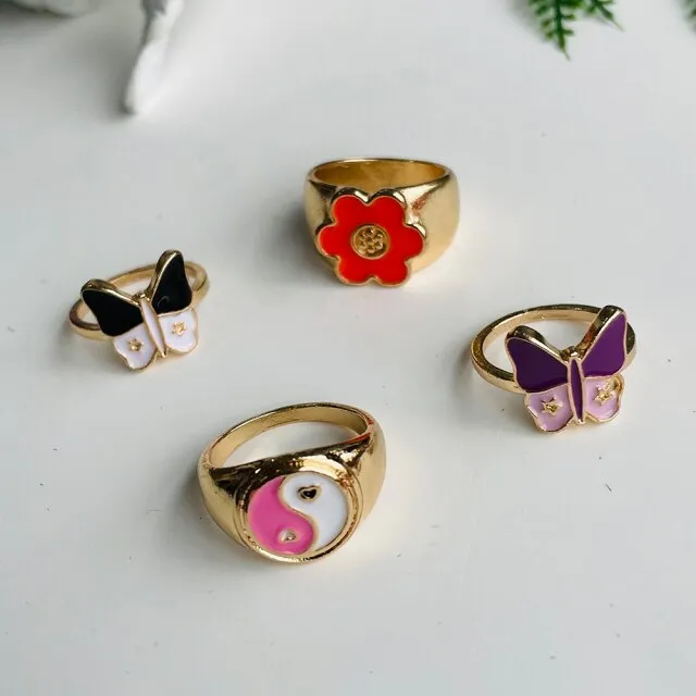 Fashion for Women Simple Cute Dripping Oil Enamel Ring