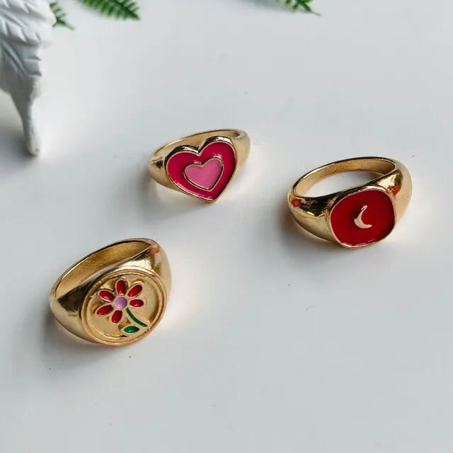 Fashion for Women Simple Cute Dripping Oil Enamel Ring