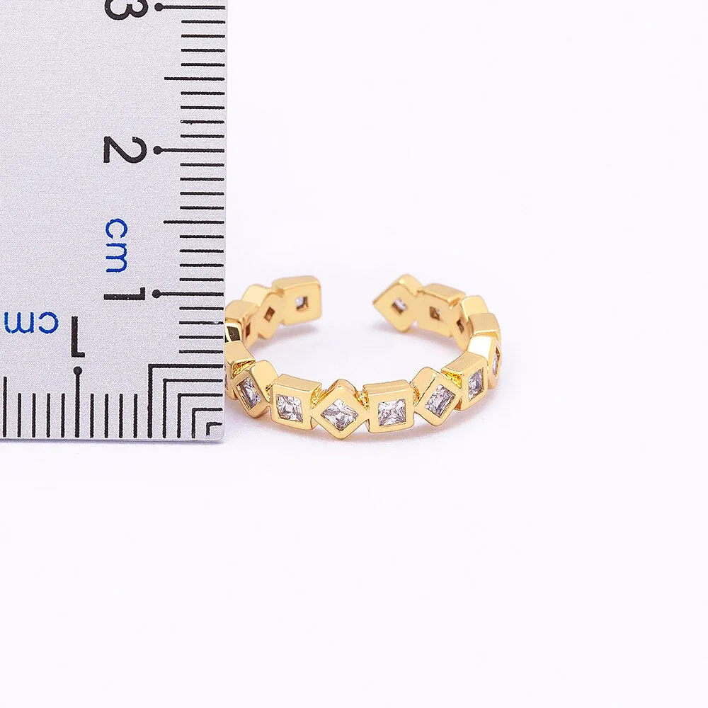 Fashion Hip-Hop Women Copper Zircon Personality Simple Gold Color Open Adjustable Ring