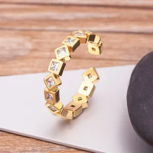 Fashion Hip-Hop Women Copper Zircon Personality Simple Gold Color Open Adjustable Ring