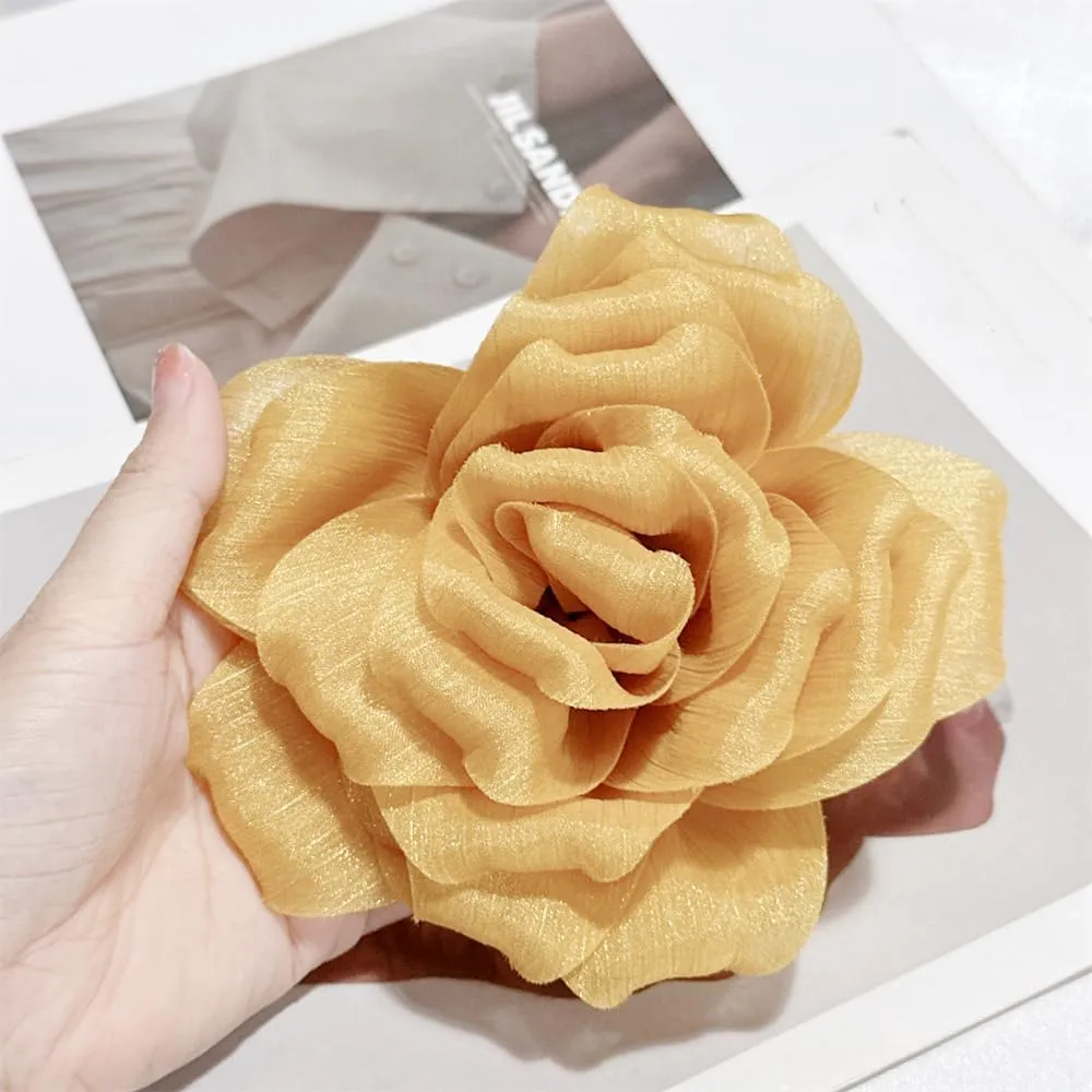 Flash Camellia Flower Brooch Pin for Women Men Elegant Texture Fabric Dahlia Rose Floral Brooches Lapel Pins Dainty Wedding Holiday Party Costume Dress Accessories Jewelry