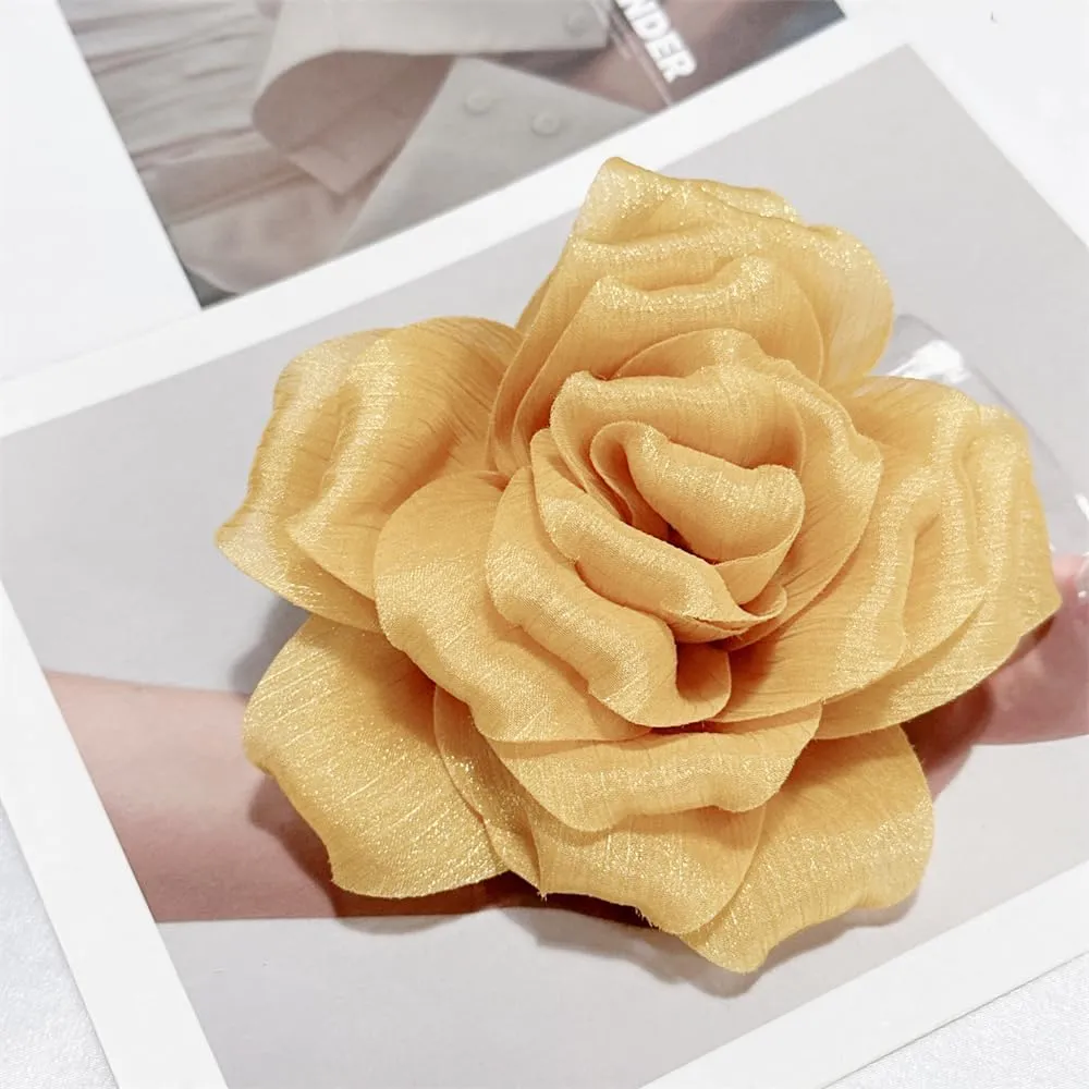 Flash Camellia Flower Brooch Pin for Women Men Elegant Texture Fabric Dahlia Rose Floral Brooches Lapel Pins Dainty Wedding Holiday Party Costume Dress Accessories Jewelry