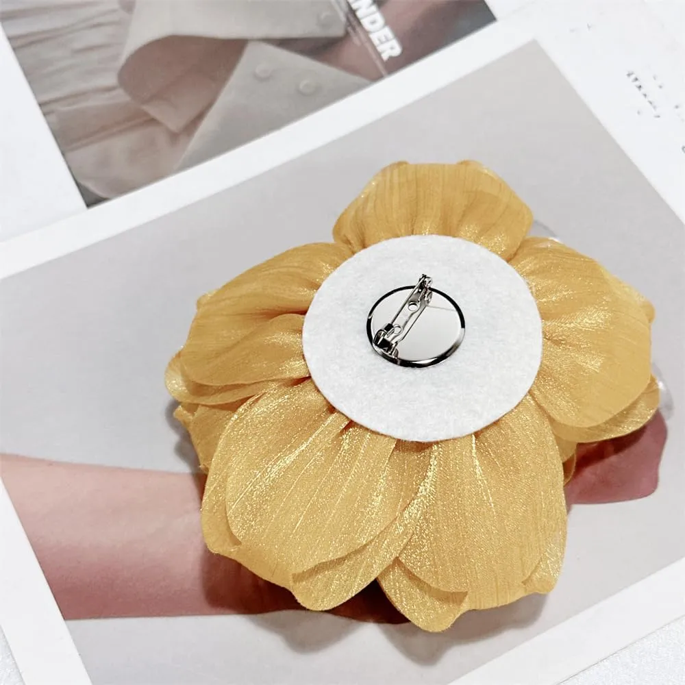 Flash Camellia Flower Brooch Pin for Women Men Elegant Texture Fabric Dahlia Rose Floral Brooches Lapel Pins Dainty Wedding Holiday Party Costume Dress Accessories Jewelry