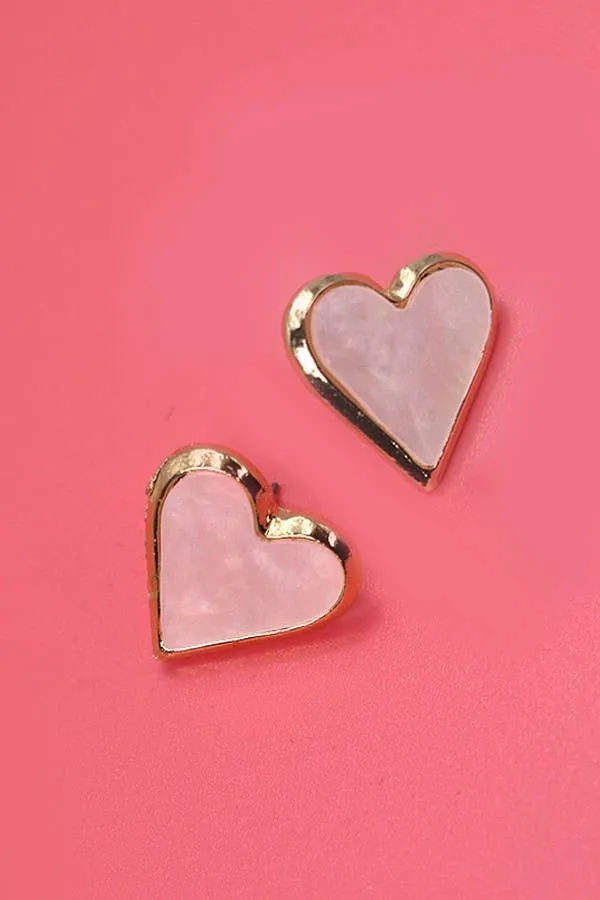 FLAT PEARL HEART GOLD EDGE EARRINGS