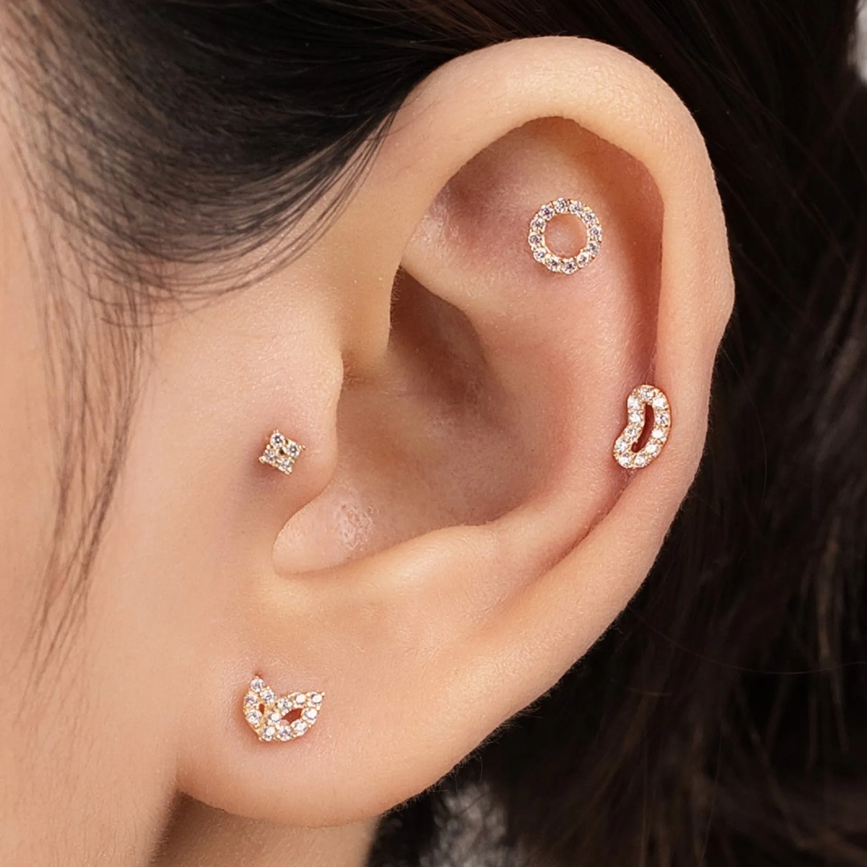 Flora Piercing in Yellow Gold with Cubic Zirconia