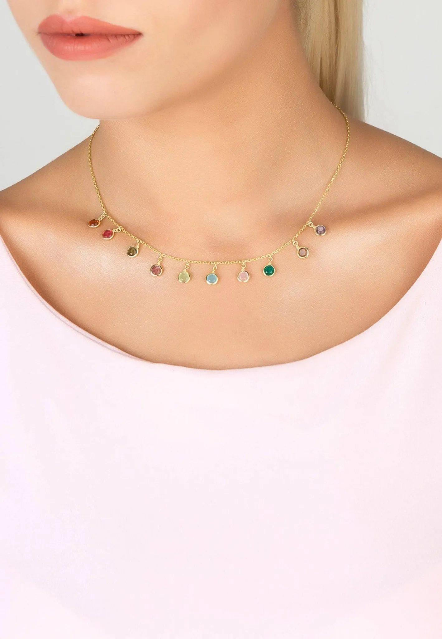 Florence Necklace Dipped in Gold with Multi-Colored Gemstones