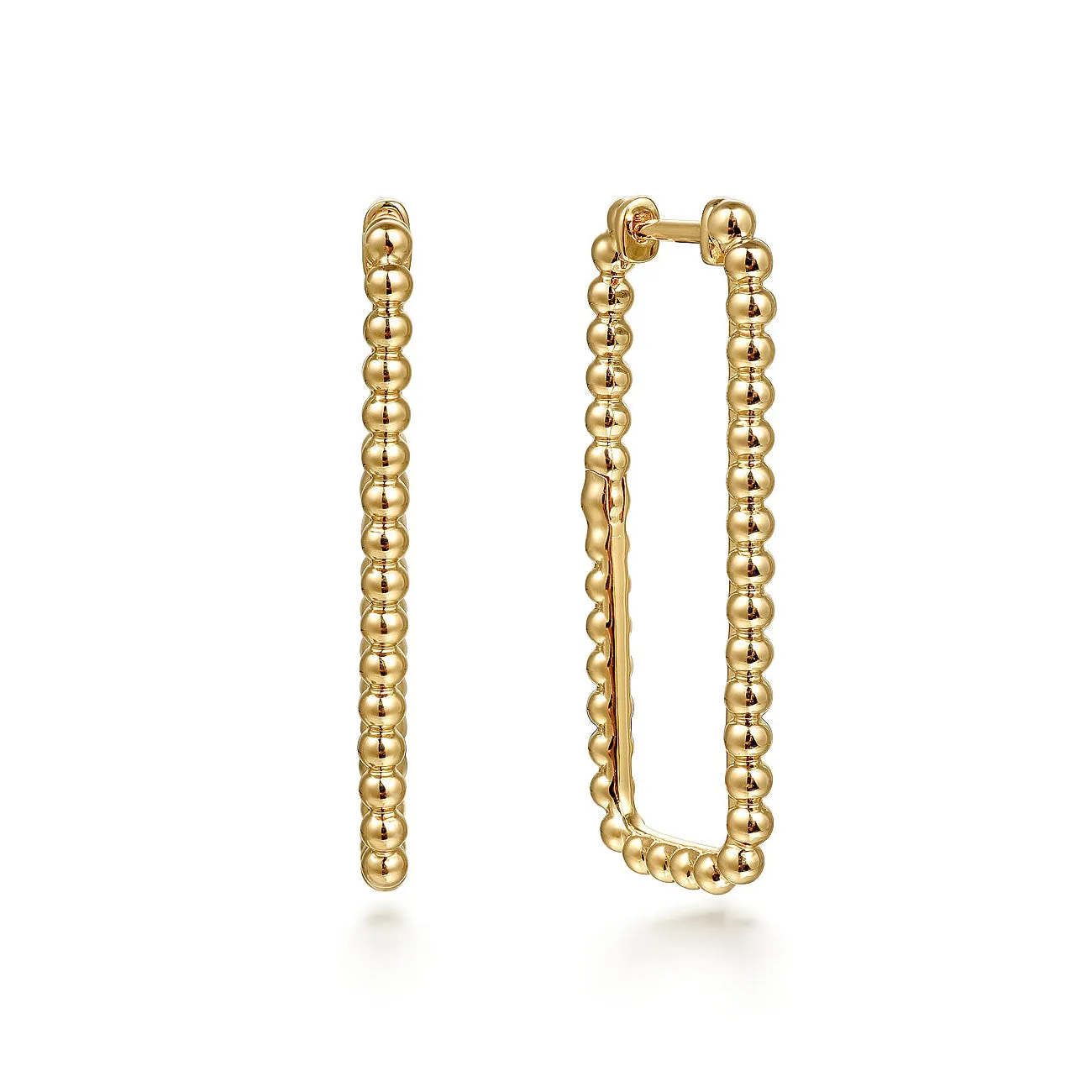 Gabriel & Co. Yellow Gold Bujukan Beads Rectangle Hoop Earrings 30mm