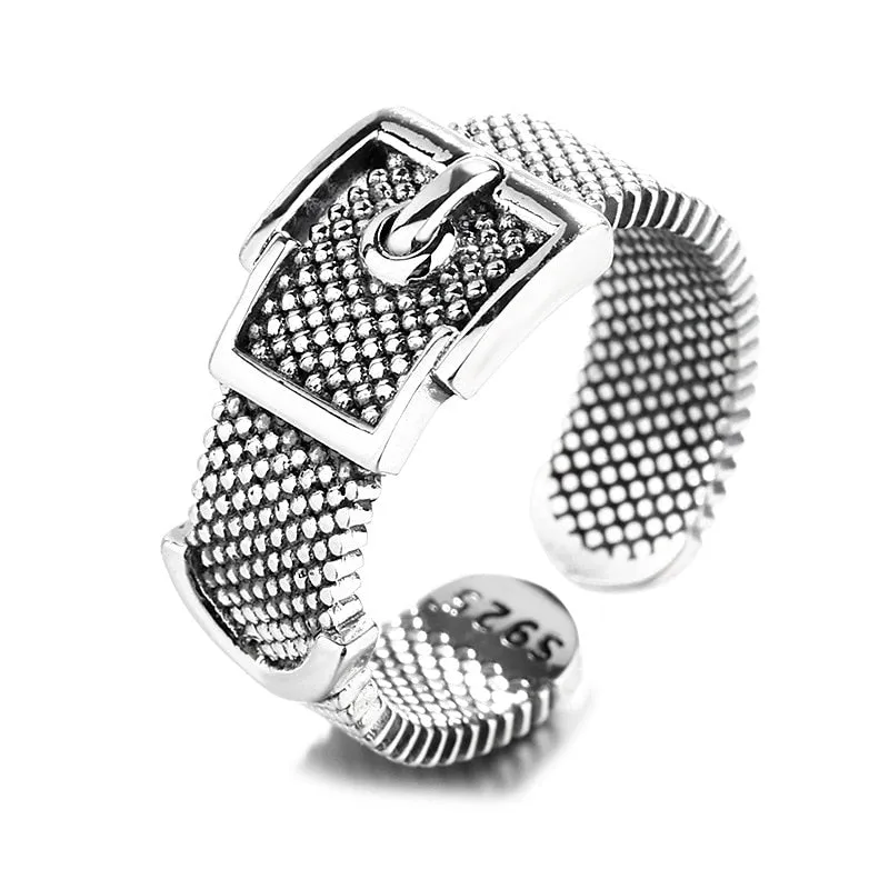 Genuine Silver Color Belt Rings for Women Simple Solid Silver Rings