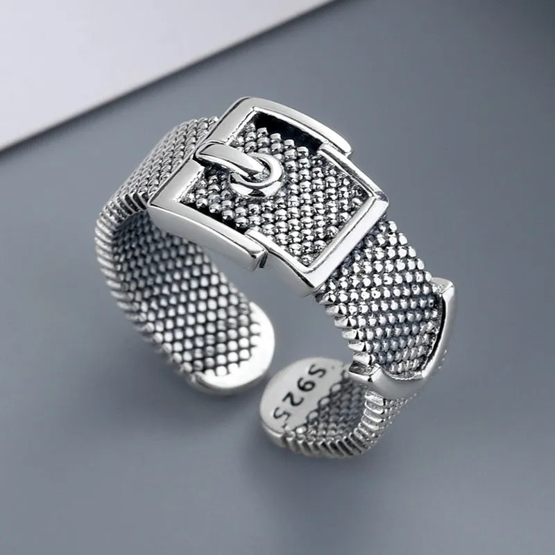 Genuine Silver Color Belt Rings for Women Simple Solid Silver Rings