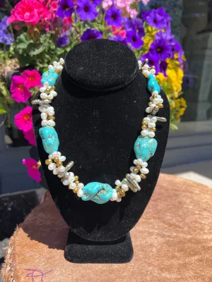 Genuine Turquoise and Fresh Water Pearl Necklace