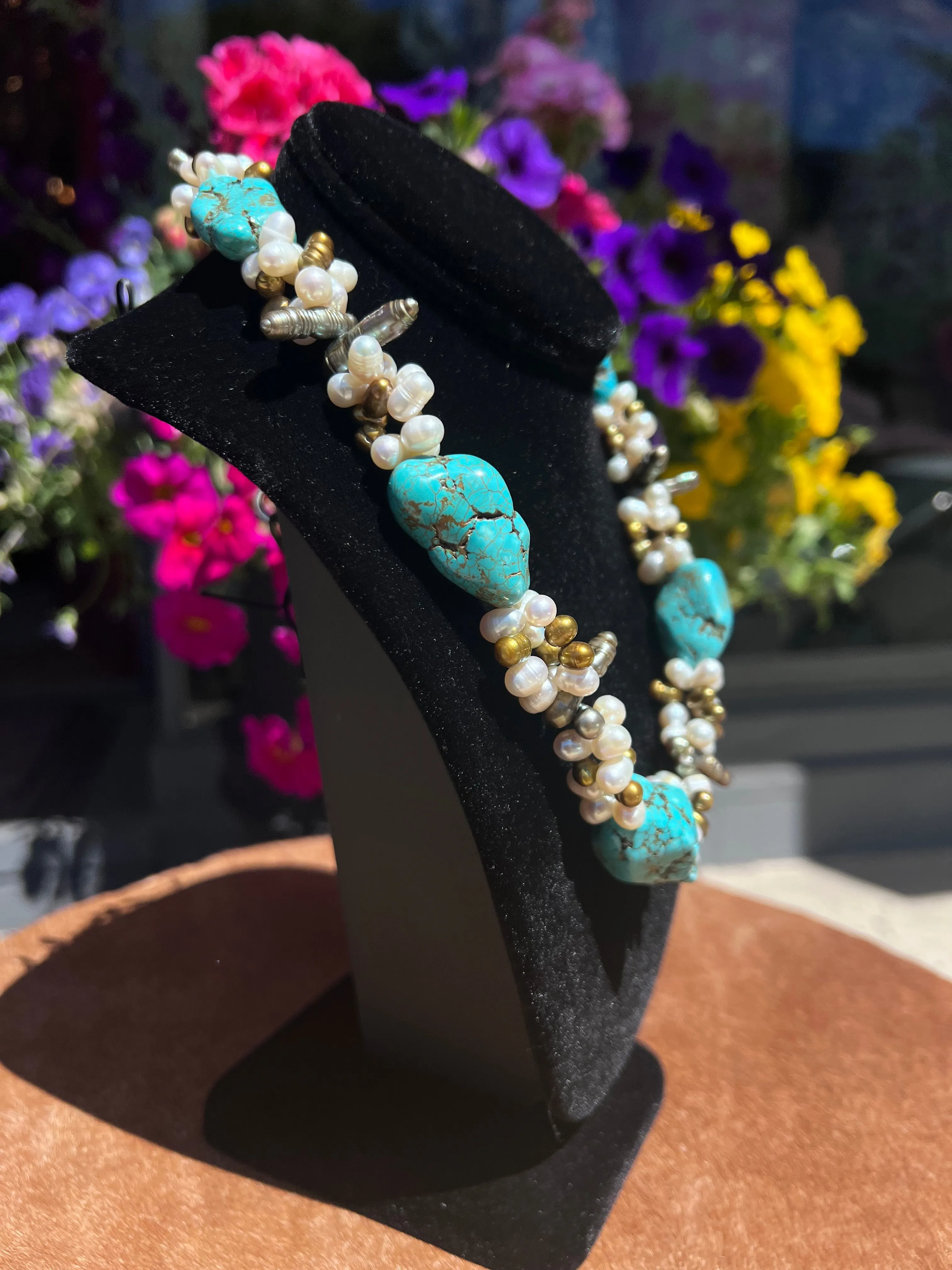 Genuine Turquoise and Fresh Water Pearl Necklace