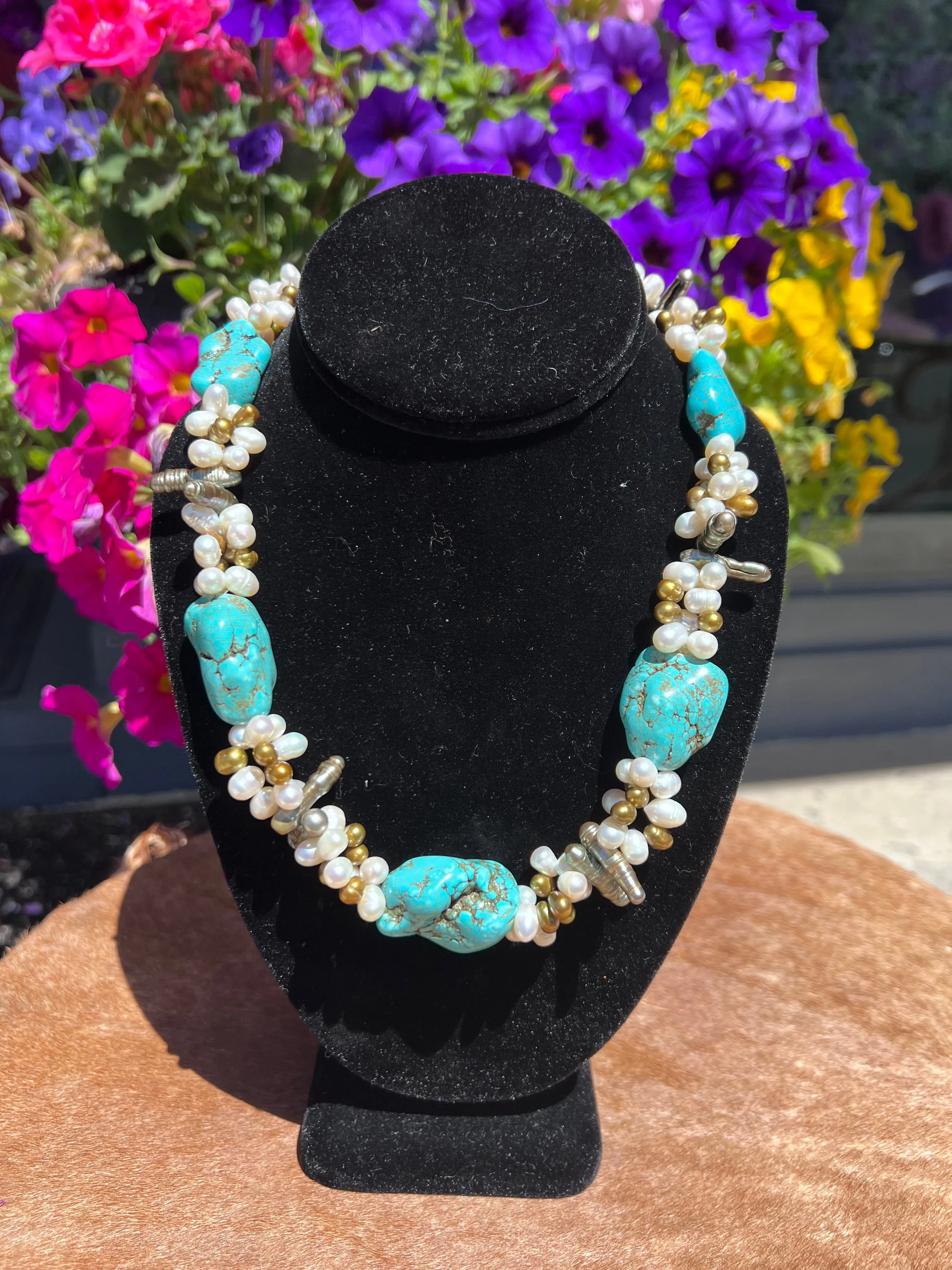 Genuine Turquoise and Fresh Water Pearl Necklace