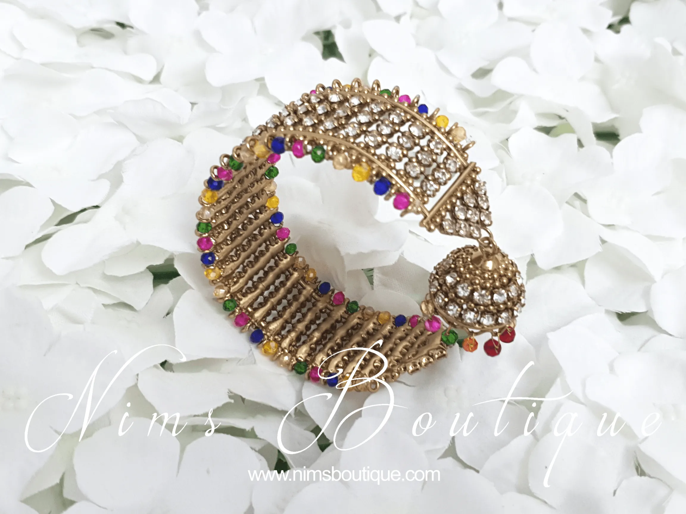 Gold & Multicolour Royal Bracelet with hanging chumka (1)