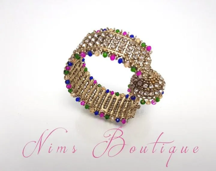 Gold & Multicolour Royal Bracelet with hanging chumka (1)