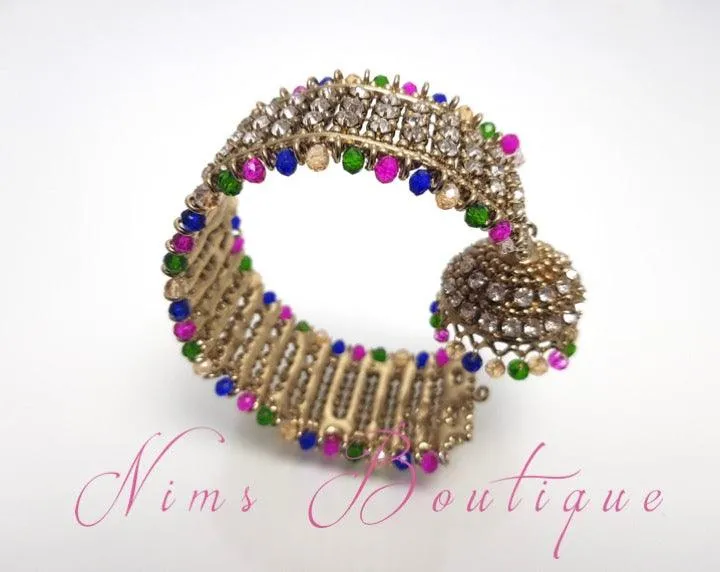 Gold & Multicolour Royal Bracelet with hanging chumka (1)