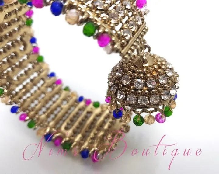 Gold & Multicolour Royal Bracelet with hanging chumka (1)