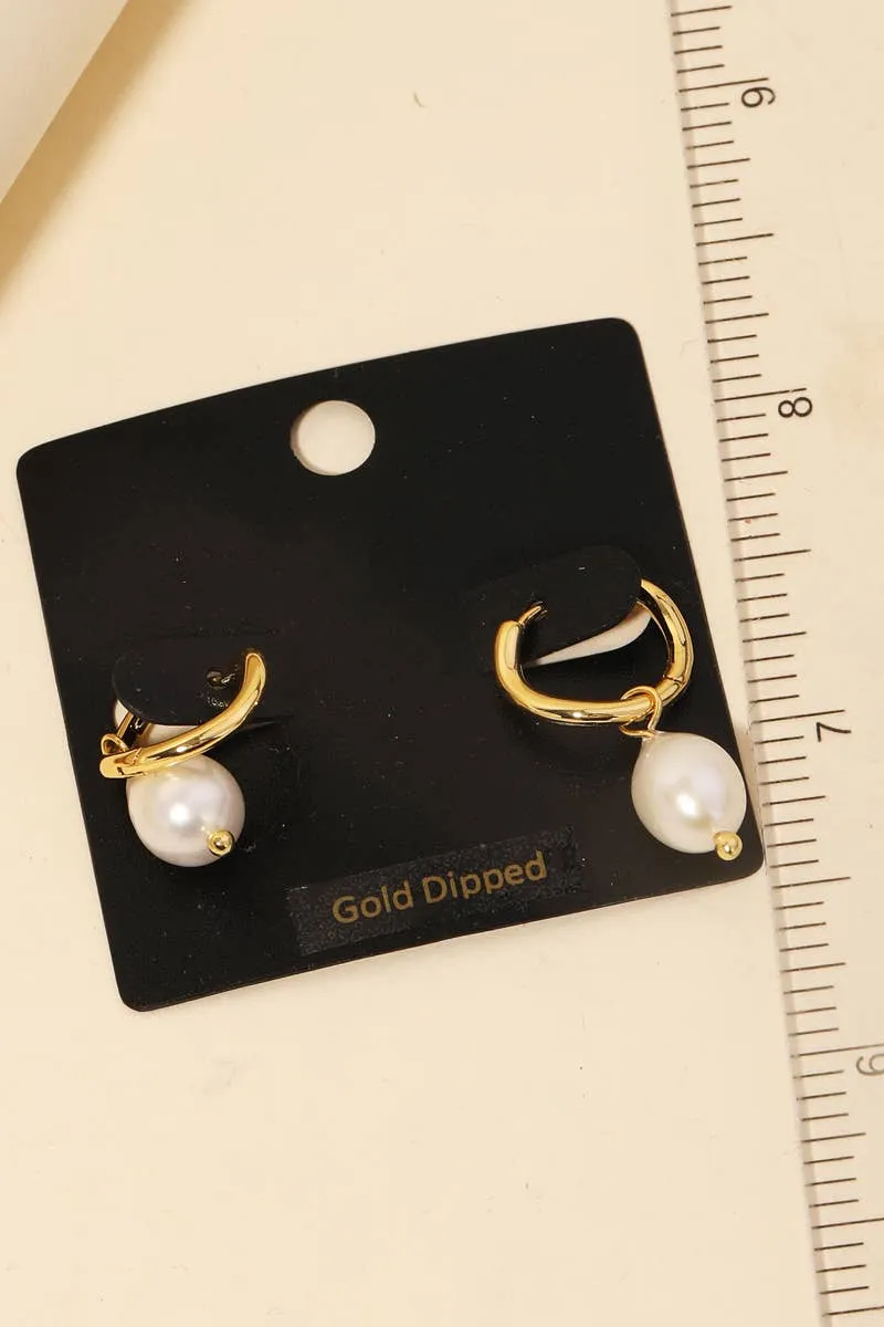 Gold Dipped Mini Pearl Teardrop Huggie Earrings: G