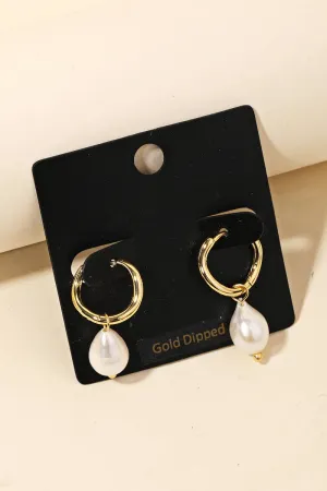 Gold Dipped Mini Pearl Teardrop Huggie Earrings: G