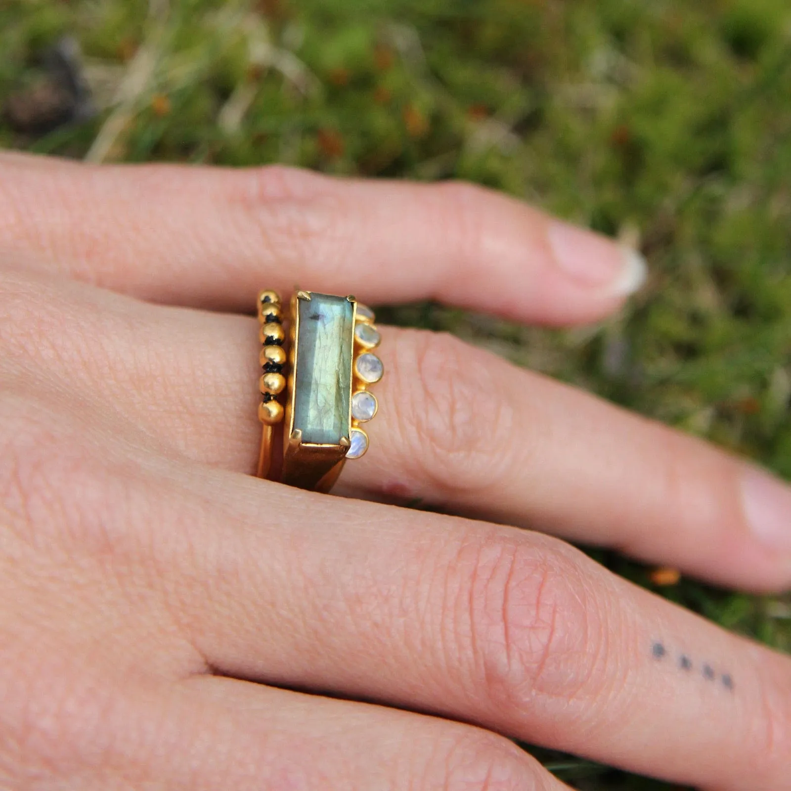 Gold Plated Brass Six Granulated Ball Stacking Ring