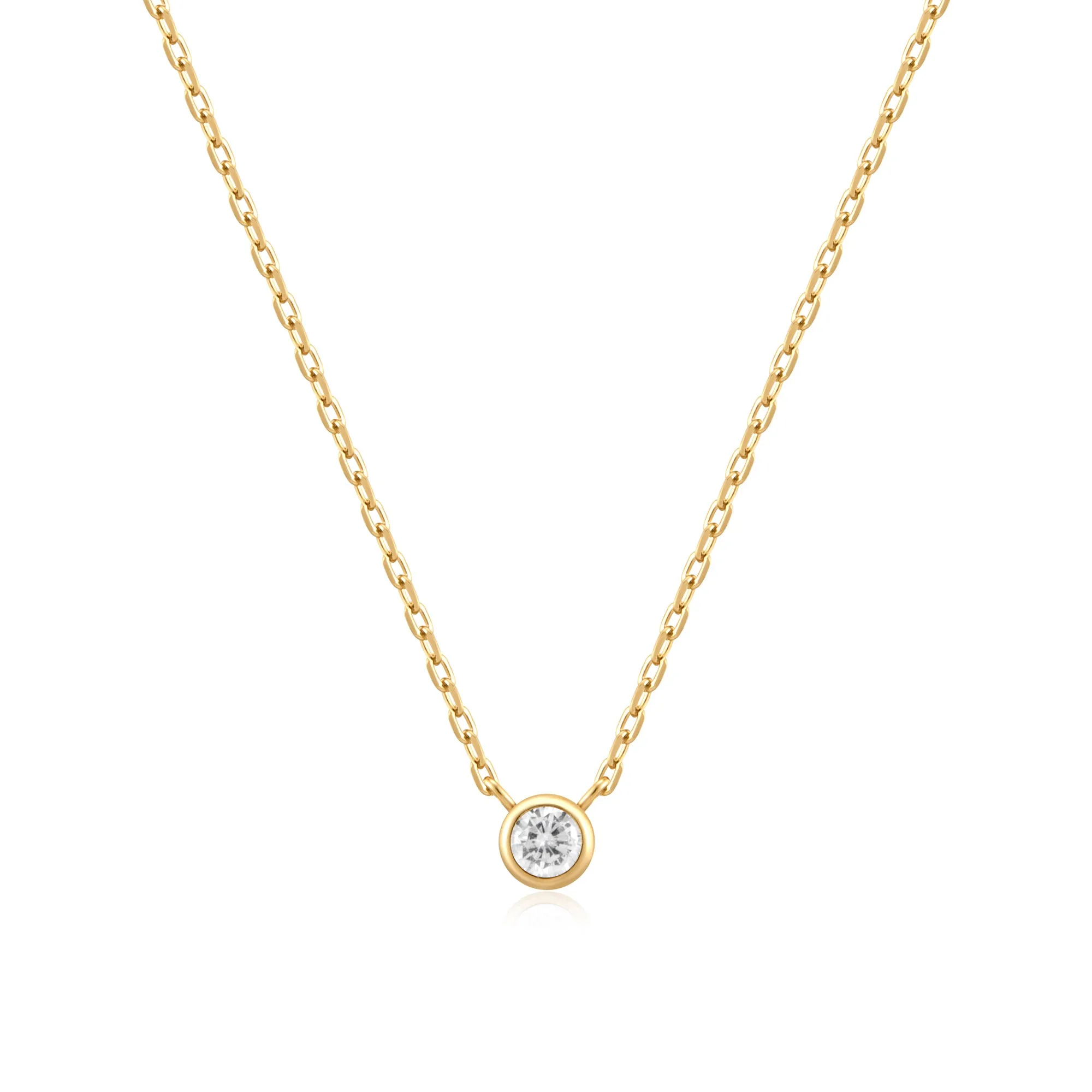 Gold Round Solitaire Cubic Zirconia Necklace