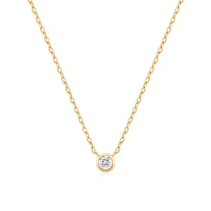 Gold Round Solitaire Cubic Zirconia Necklace