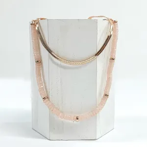 Gold Tone Herringbone Chain and Resin Beaded Layered Necklace in Blush