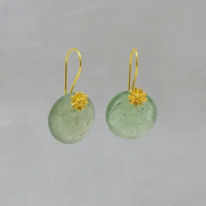 Green Aventurine and Gold Flower Hook Earrings