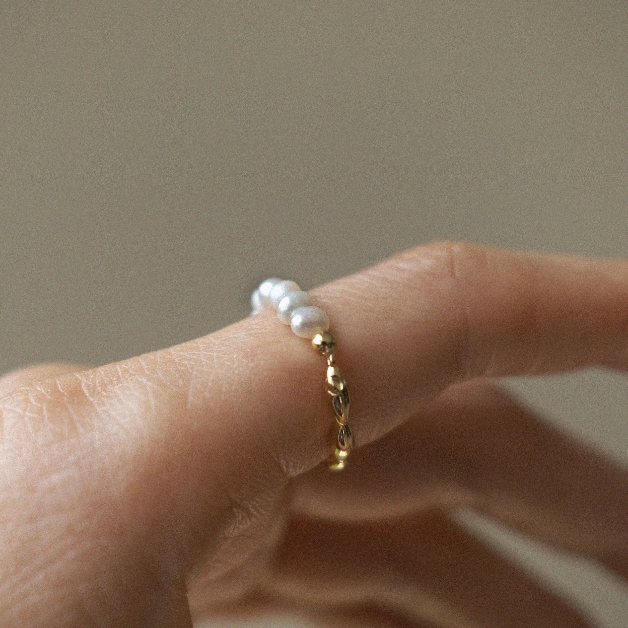 Half Freshwater Pearl Gold Ring