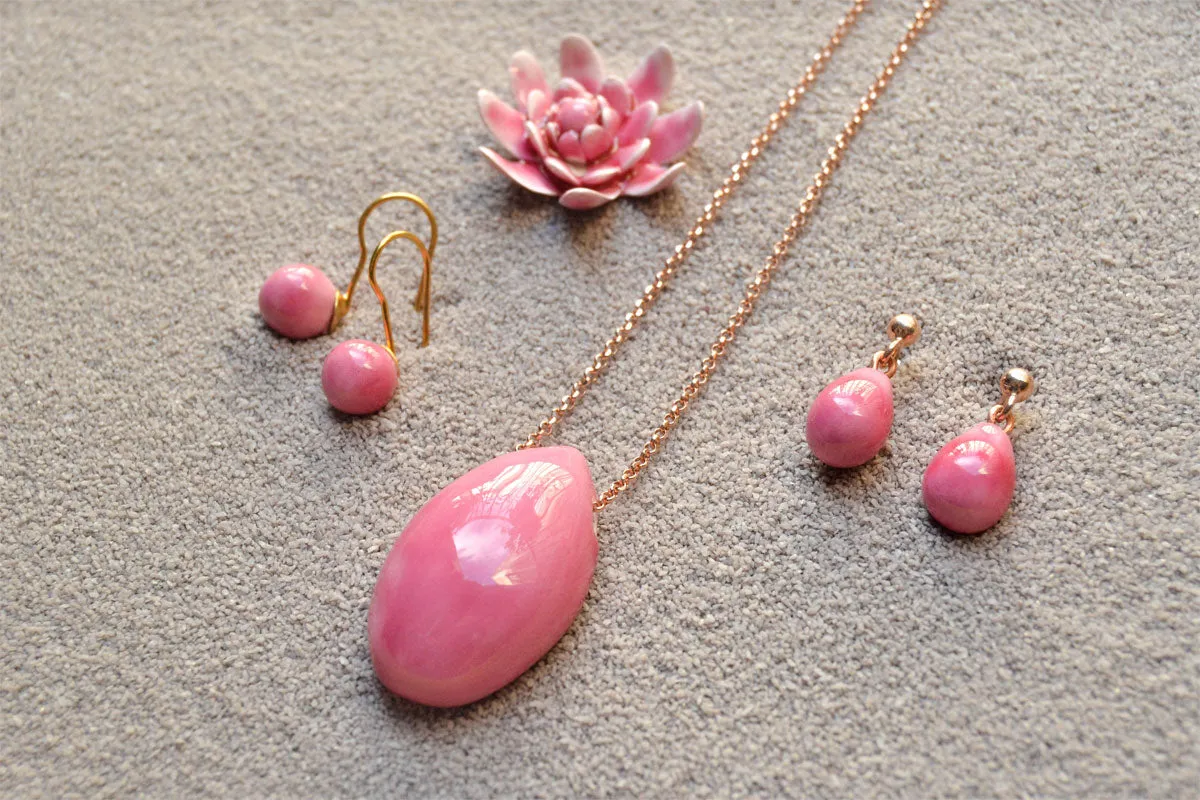 Handmade Ceramic Pink Earrings and Pendants