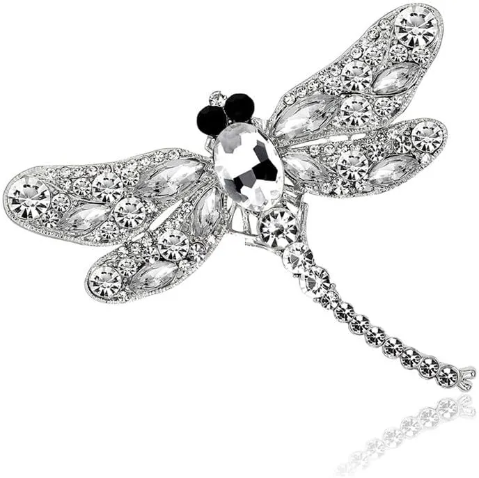 Handmade Rhinestones Dragonfly Statement Brooches Pins Women Girls Crystal Animal Jewelry Gift for Wedding Costume Banquet Birthday Party Prom