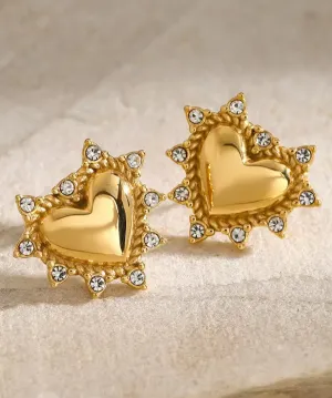 Heart Zircon Earrings - Gold