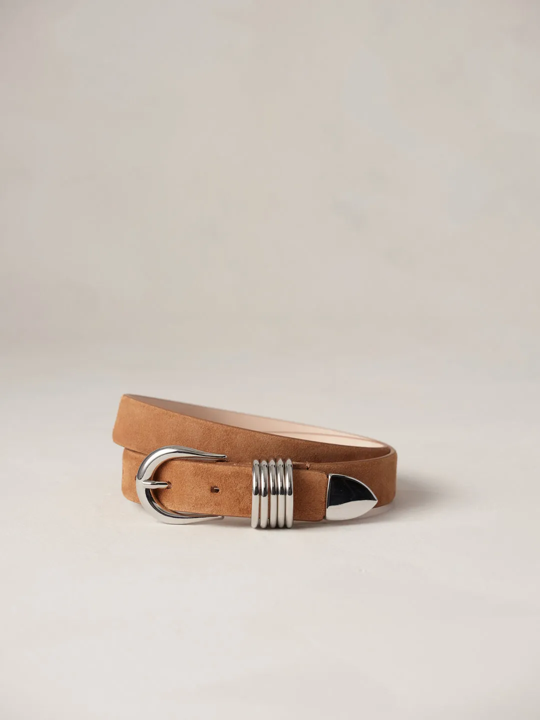 Hollyhock Suede Belt in Caramel and Silver