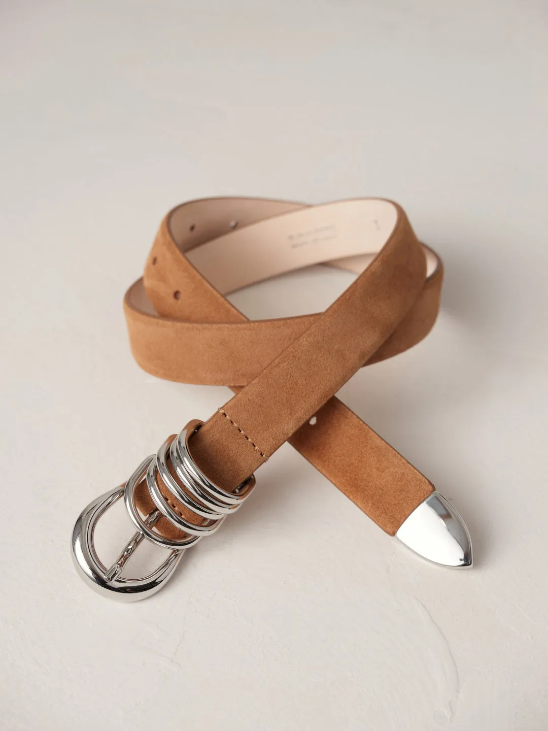 Hollyhock Suede Belt in Caramel and Silver