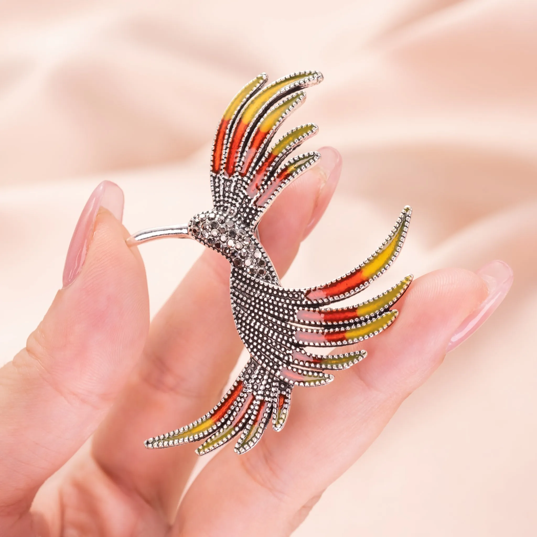 Humming Bird Brooch Pin Enameled Jewelry