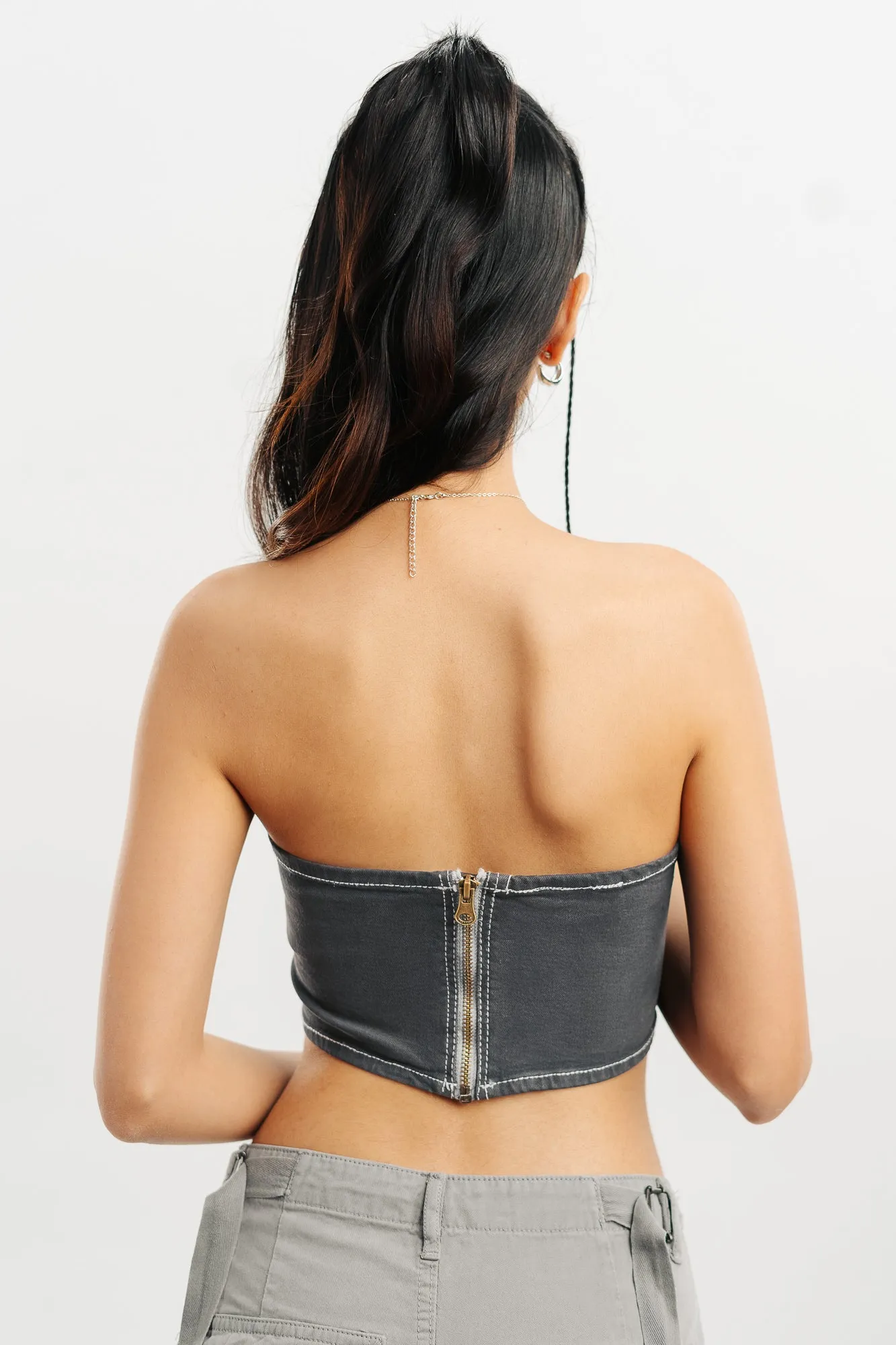 Indie Contrast Denim Bustier Top