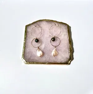 Keishi Pearl and Tahitian Gemstone Circles Earrings