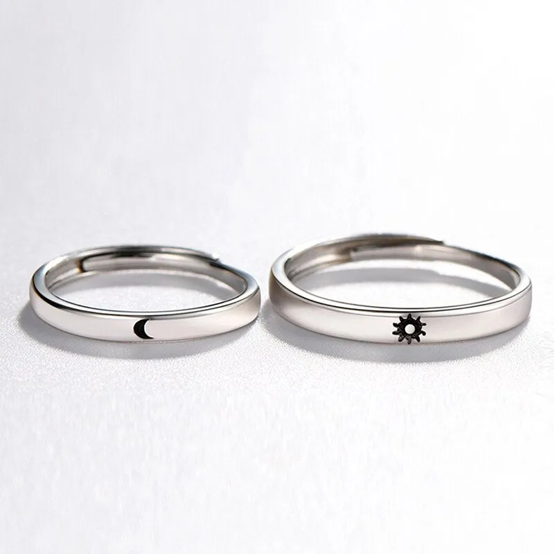 Korea Simple Couple Sun Moon Adjustable Ring