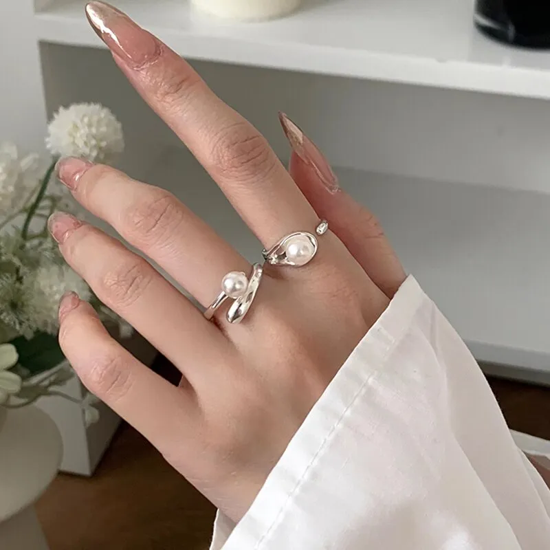Korean Fashion Fresh Simple Trend Pearl Opening Rings For Women