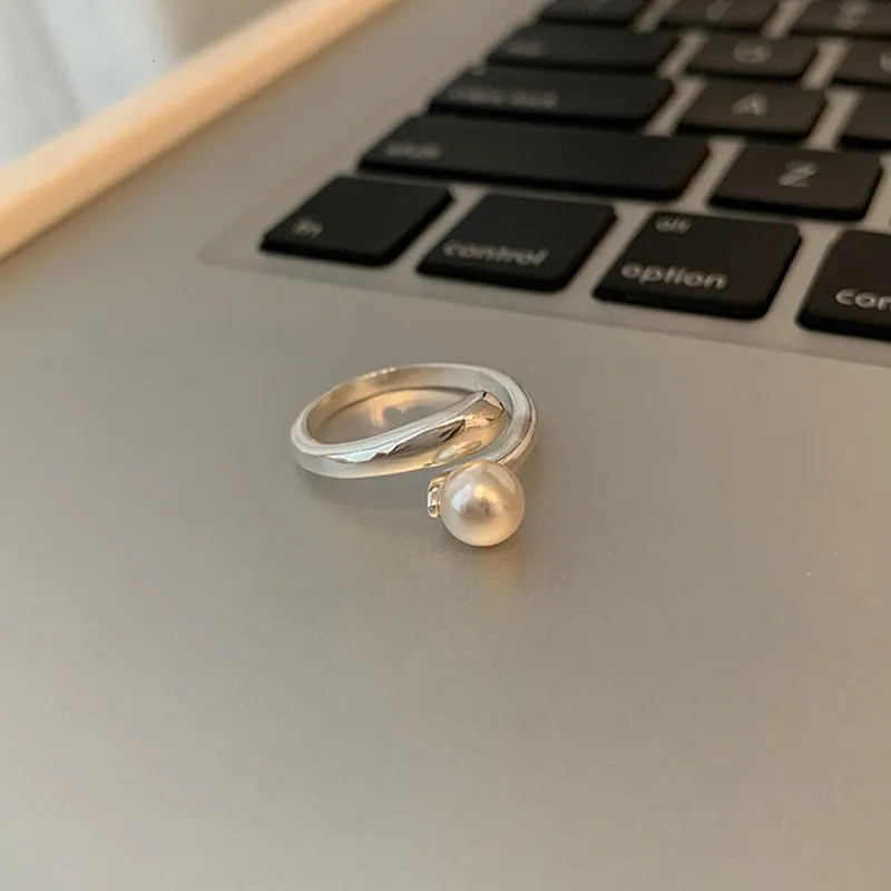 Korean Fashion Fresh Simple Trend Pearl Opening Rings For Women