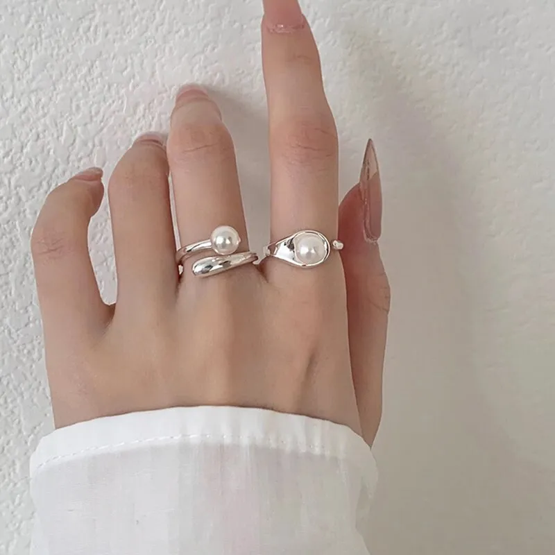 Korean Fashion Fresh Simple Trend Pearl Opening Rings For Women
