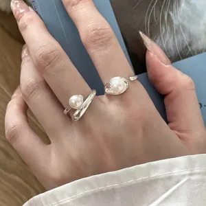 Korean Fashion Fresh Simple Trend Pearl Opening Rings For Women