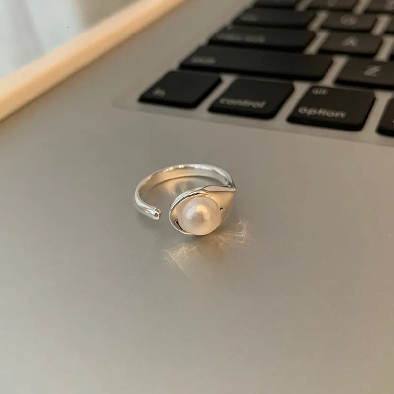 Korean Fashion Fresh Simple Trend Pearl Opening Rings For Women